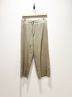 NATURAL LIFE Olive Wide-Leg Crop Knit Pants Cotton Comfort Loungewear Casual M